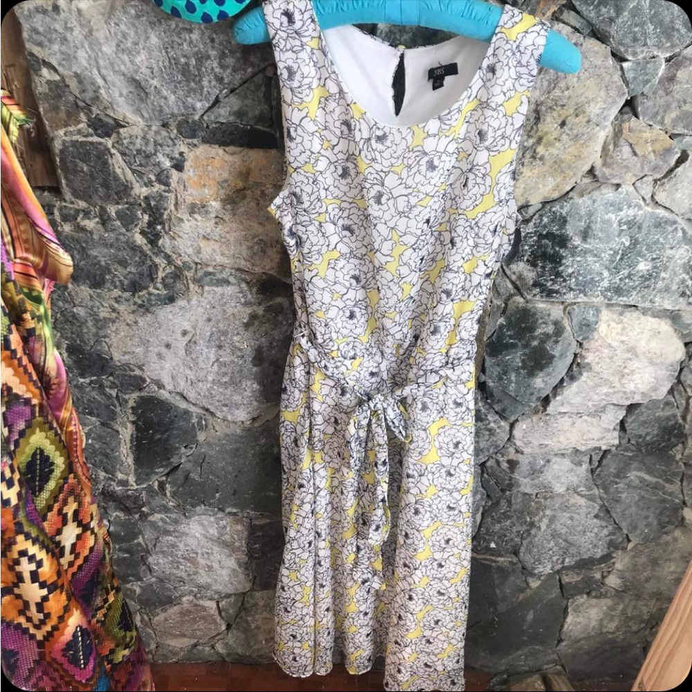J.B.S. Yellow  Floral Print sleeveless polyester dress tie-back dress size 16